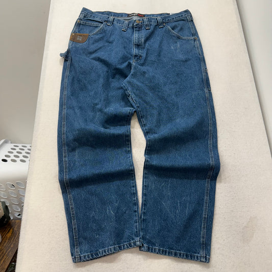 Wrangler Men's Blue Riggs Workwear Carpenter Denim Jeans Relaxed Fit Size 44x32