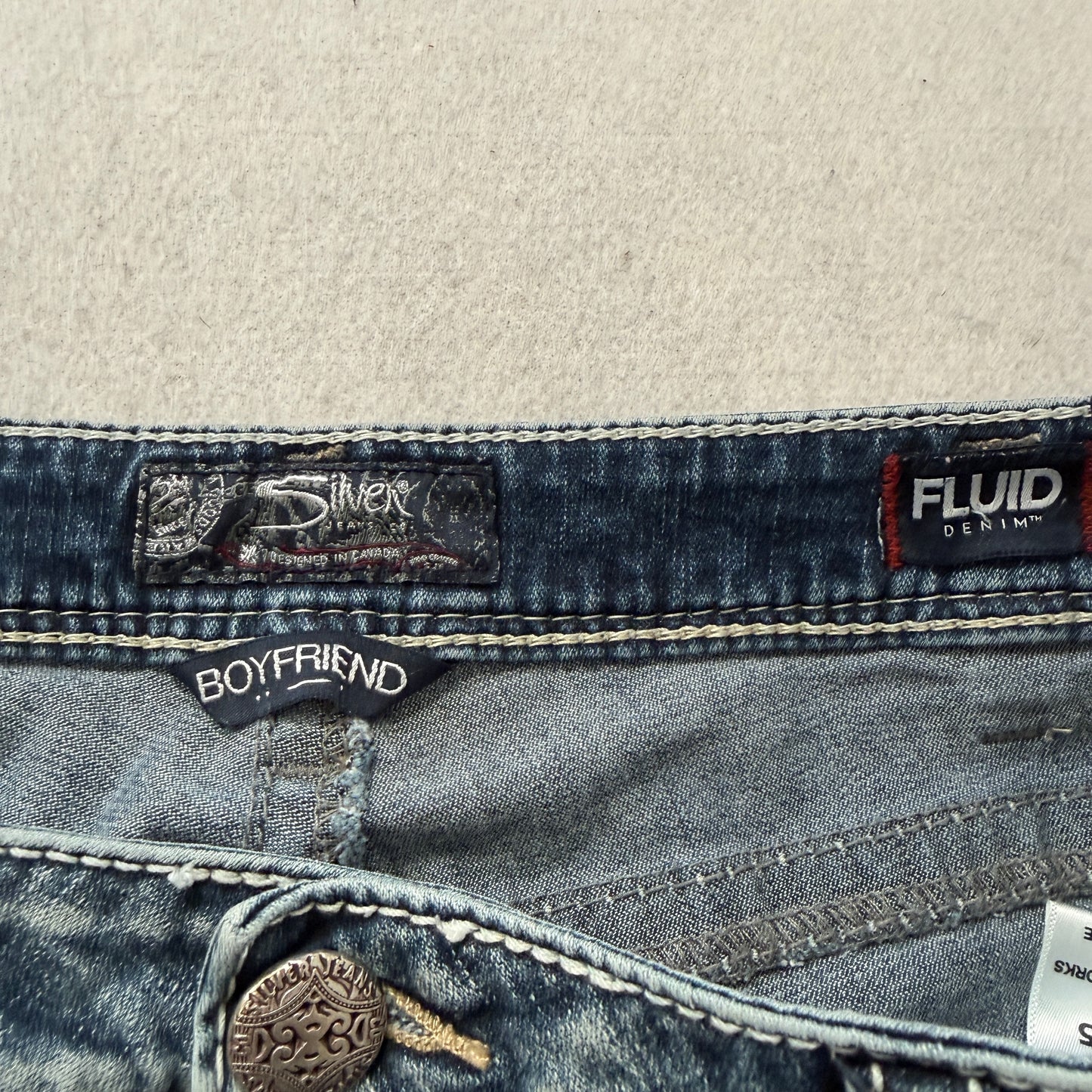 Silver Jeans Co. Womens Blue Boyfriend Jeans Fluid Denim Distressed Size W33xL25