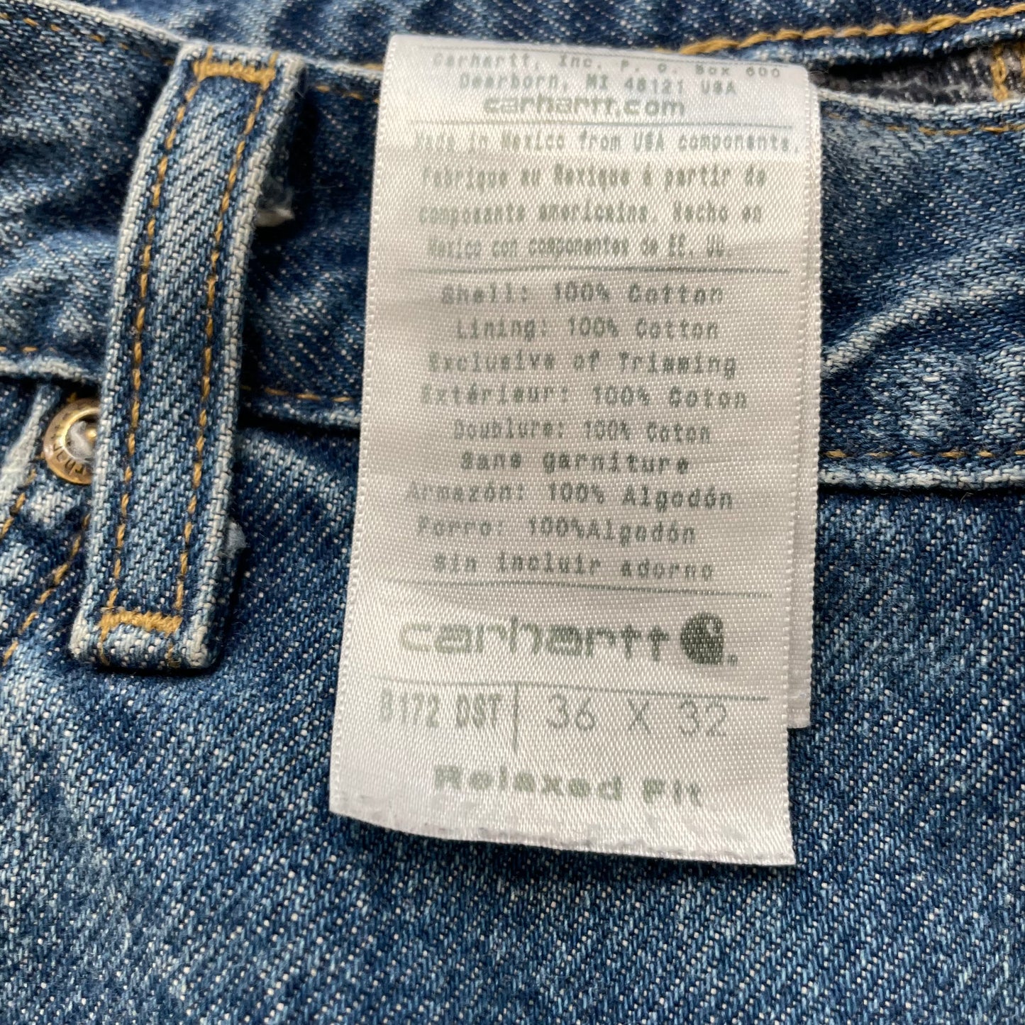 Carhartt B172 Men's Blue 100% Cotton Denim Relaxed Fit Jeans Workwear Size 36x32