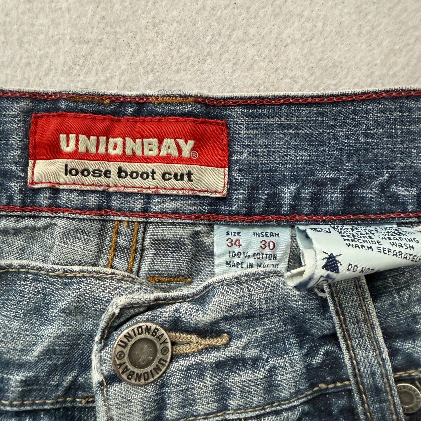 Unionbay Loose Bootcut Men's Blue Denim Jeans Pockets Zip-Fly Classic Size 34