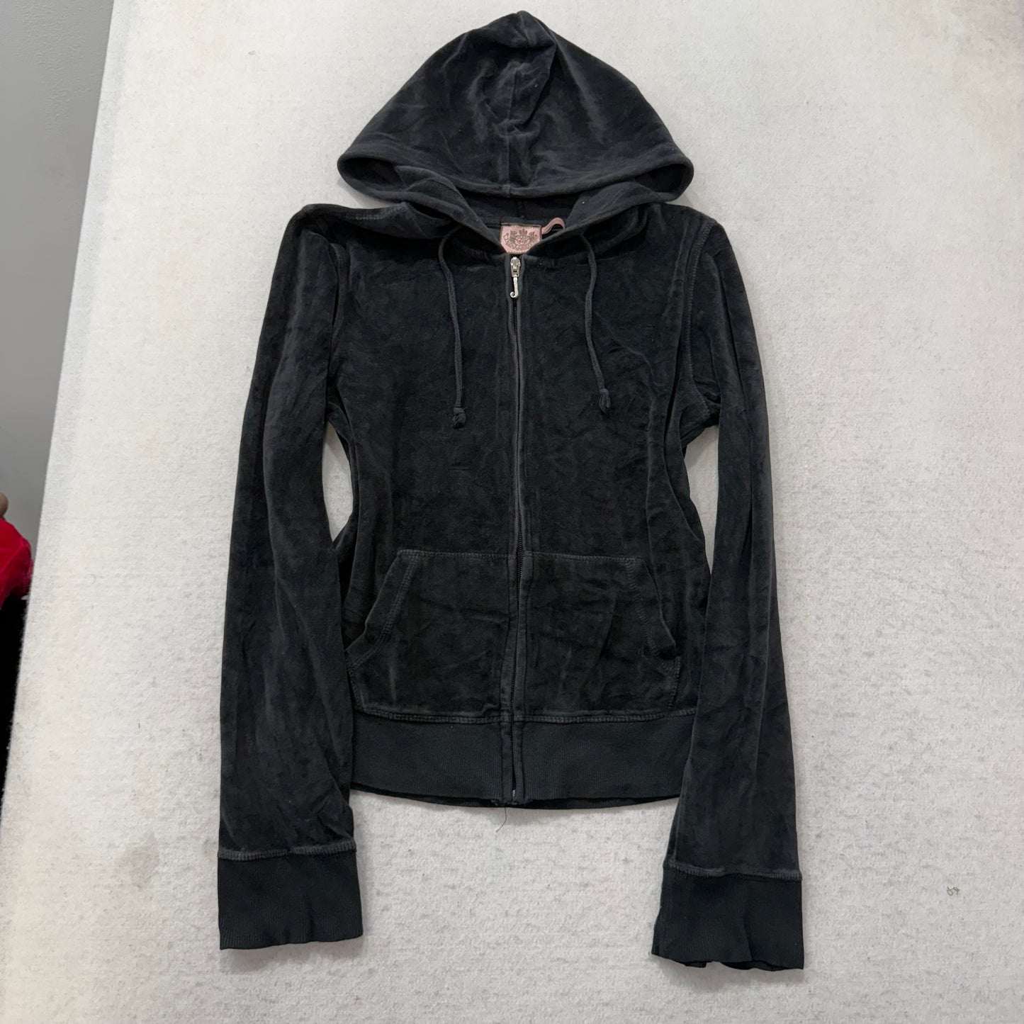Vtg Juicy Couture Women's Black Velour Tracksuit Set Hoodie & Flared Pant Size L