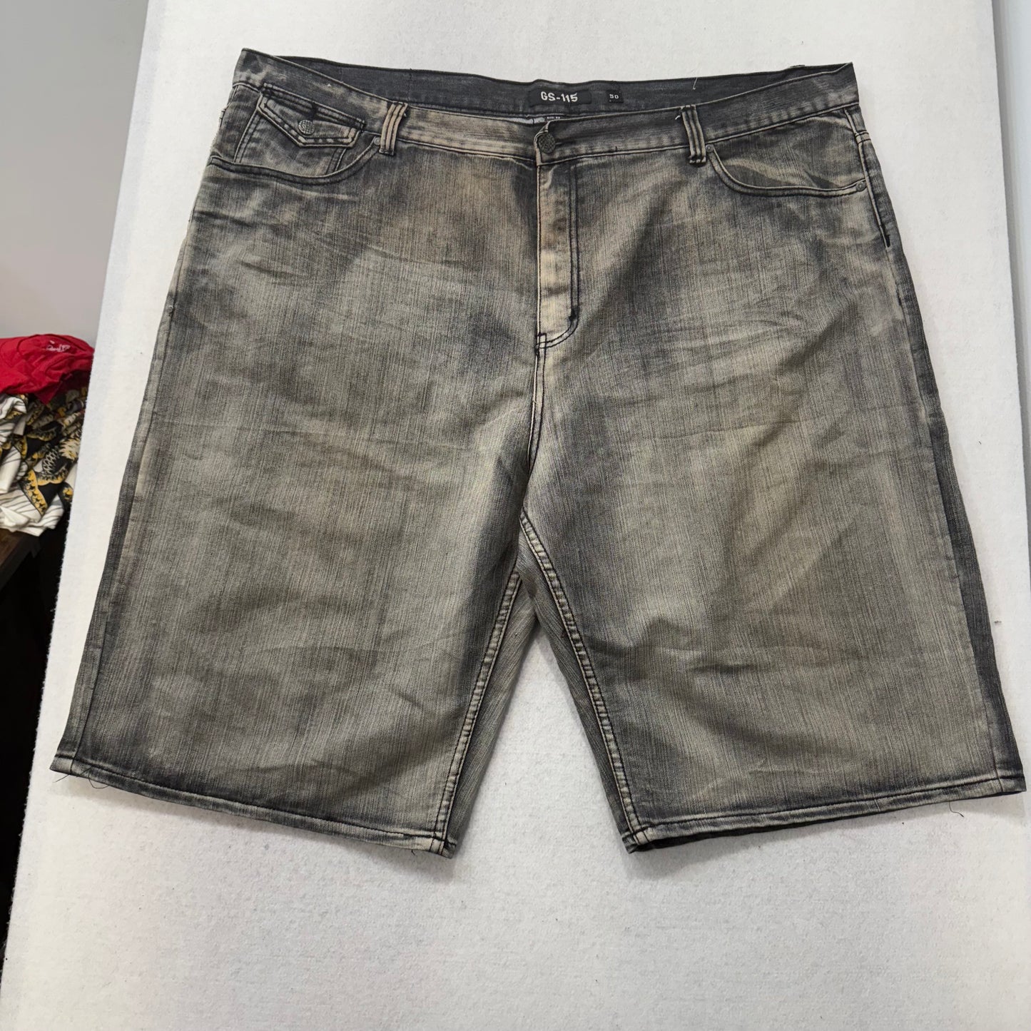 GS 115 Men's Gray Baggy Denim Shorts Streetwear Embroidered Pocket Y2K Size 50