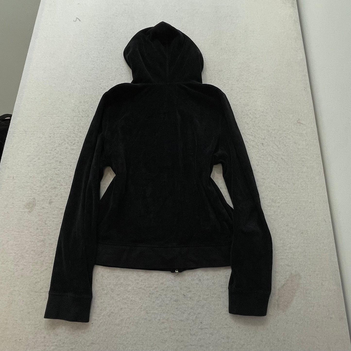 Juicy Couture Women's Black Velour Zip-Up Hoodie Loungewear Pockets Y2k Size XL