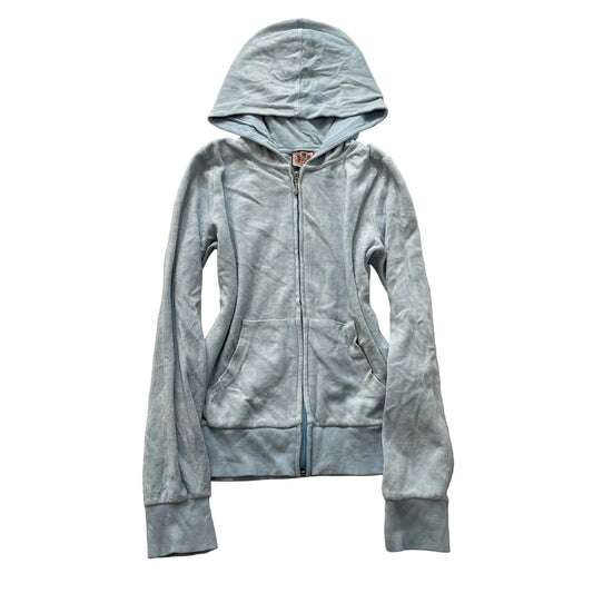 Vintage Juicy Couture Women's Ice Blue Velour Zip-Up Hoodie Loungewear Size S