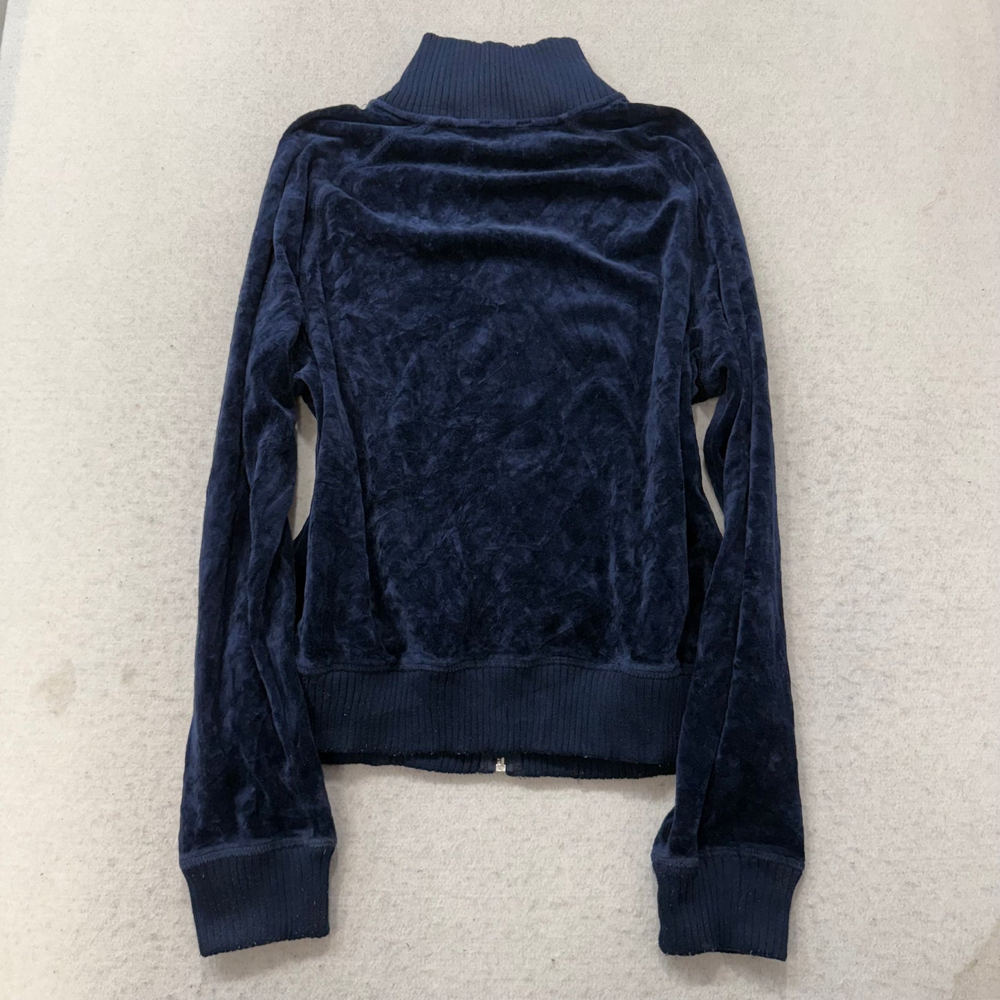Vintage Juicy Couture Women's Navy Velour Full Zip Track Jacket Mock Neck Size L