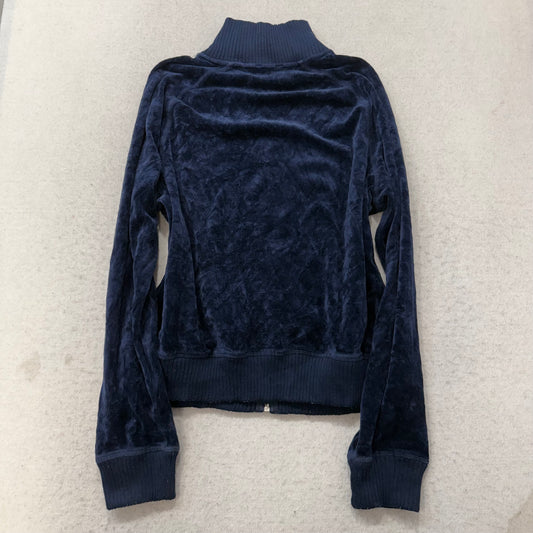 Vintage Juicy Couture Women's Navy Velour Full Zip Track Jacket Mock Neck Size L
