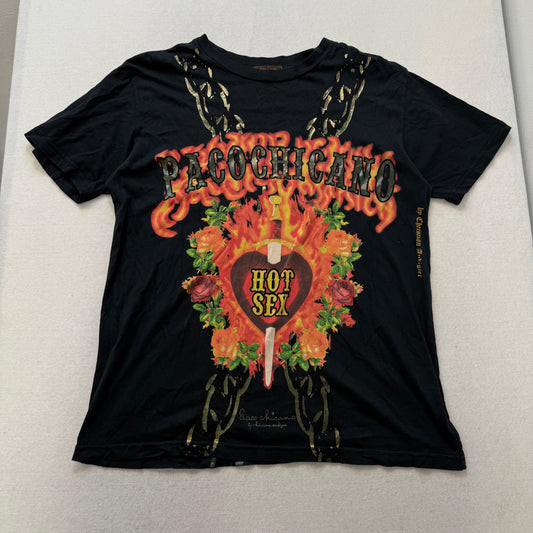 Paco Chicano Black Graphic T-Shirt Hot Sex Heart Chain Design Size XXL Made USA