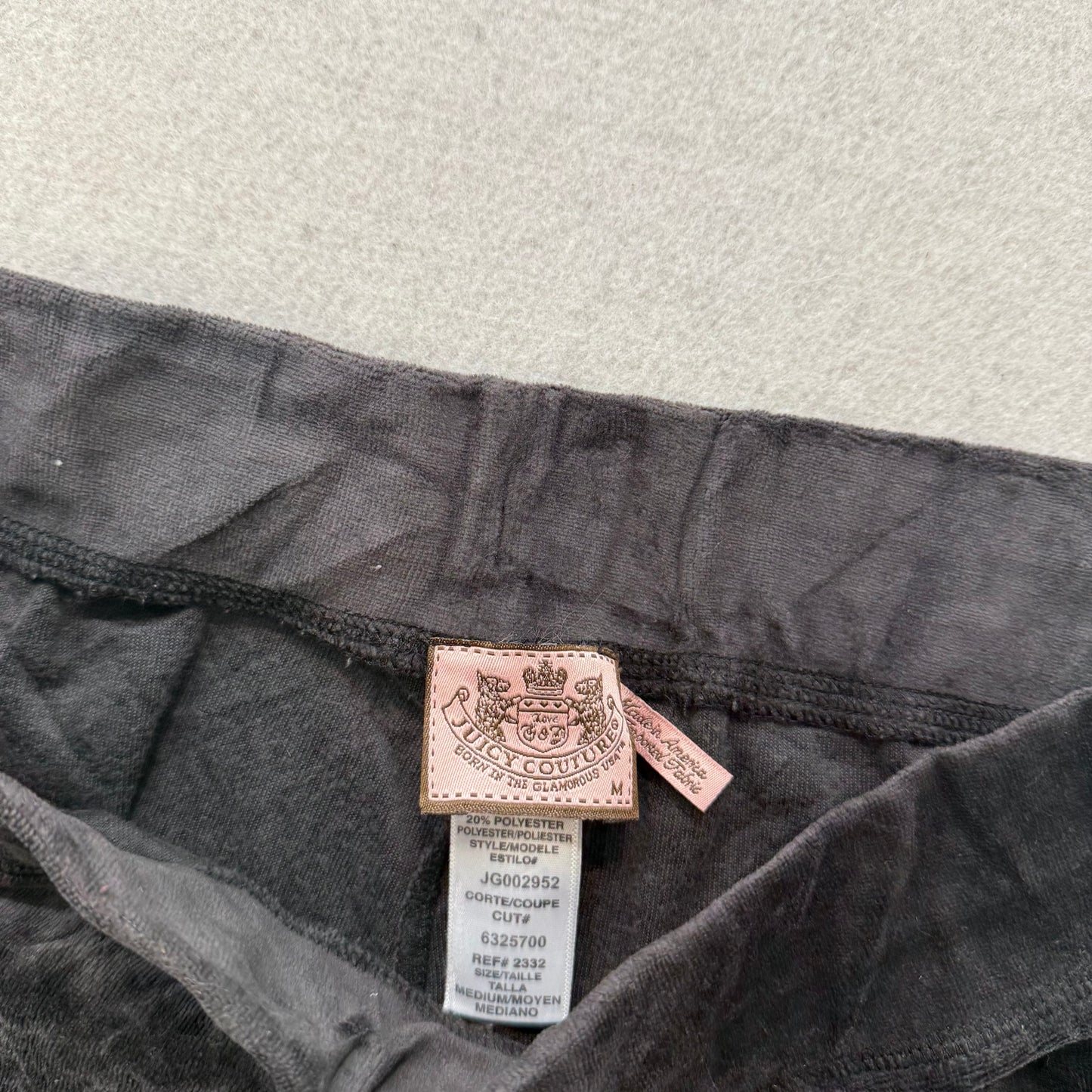 Juicy Couture Faded Black Velour Tracksuit Set Zip Up Hoodie & Flare Pant Size M