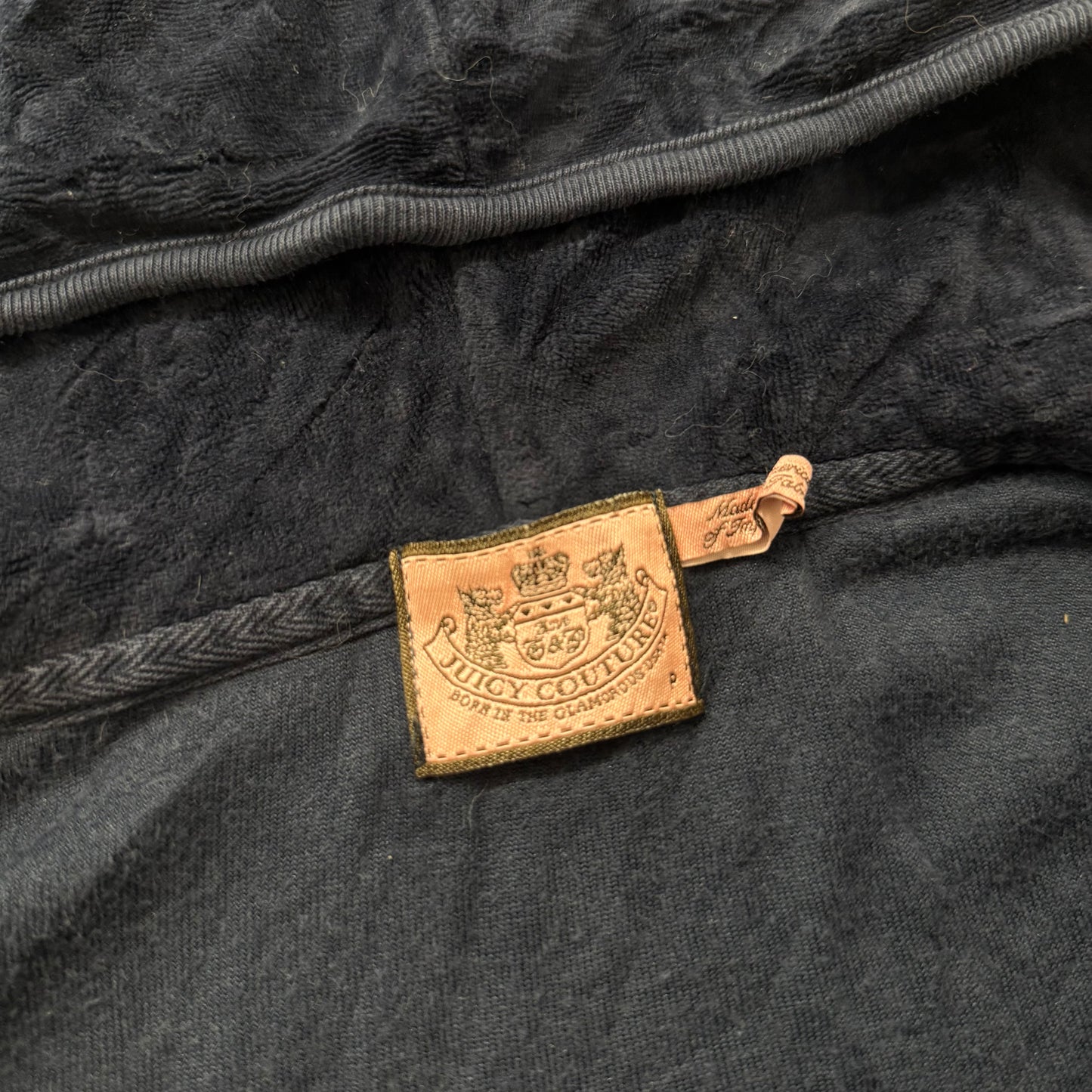 Juicy Couture Women's Navy Velour Zip Up Hoodie Ruched Front Preppy Y2K Size P
