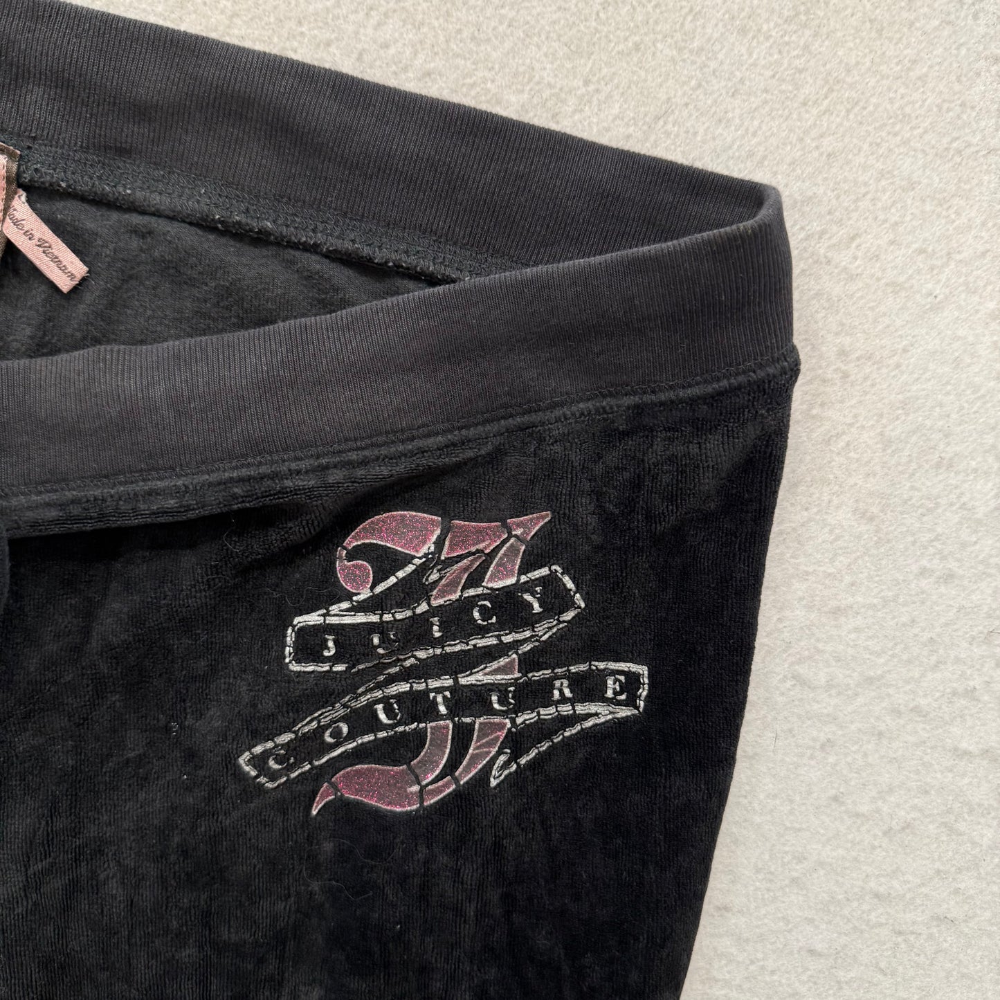 Juicy Couture Black Velour Tracksuit Set Zip Up Hoodie & Flared Pant Logo Size L
