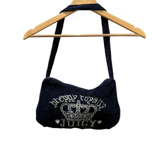 Juicy Couture Preppy Royalty Women's Navy Velour Embroidered Handmade Hobo Bag