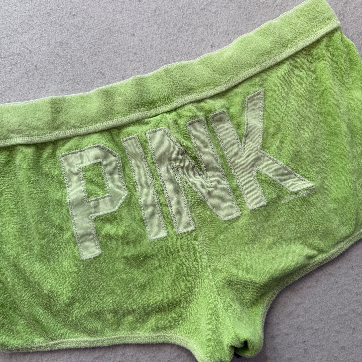 Victoria's Secret PINK #86 Women's Lime Green Terry Cloth Varsity Shorts Size L