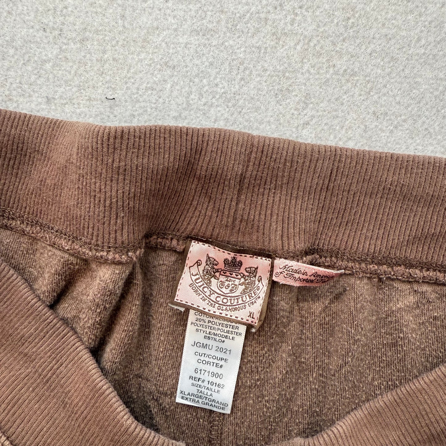 Juicy Couture Women's Muted Brown Velour Flared Track Pant Front Pockets Size XL