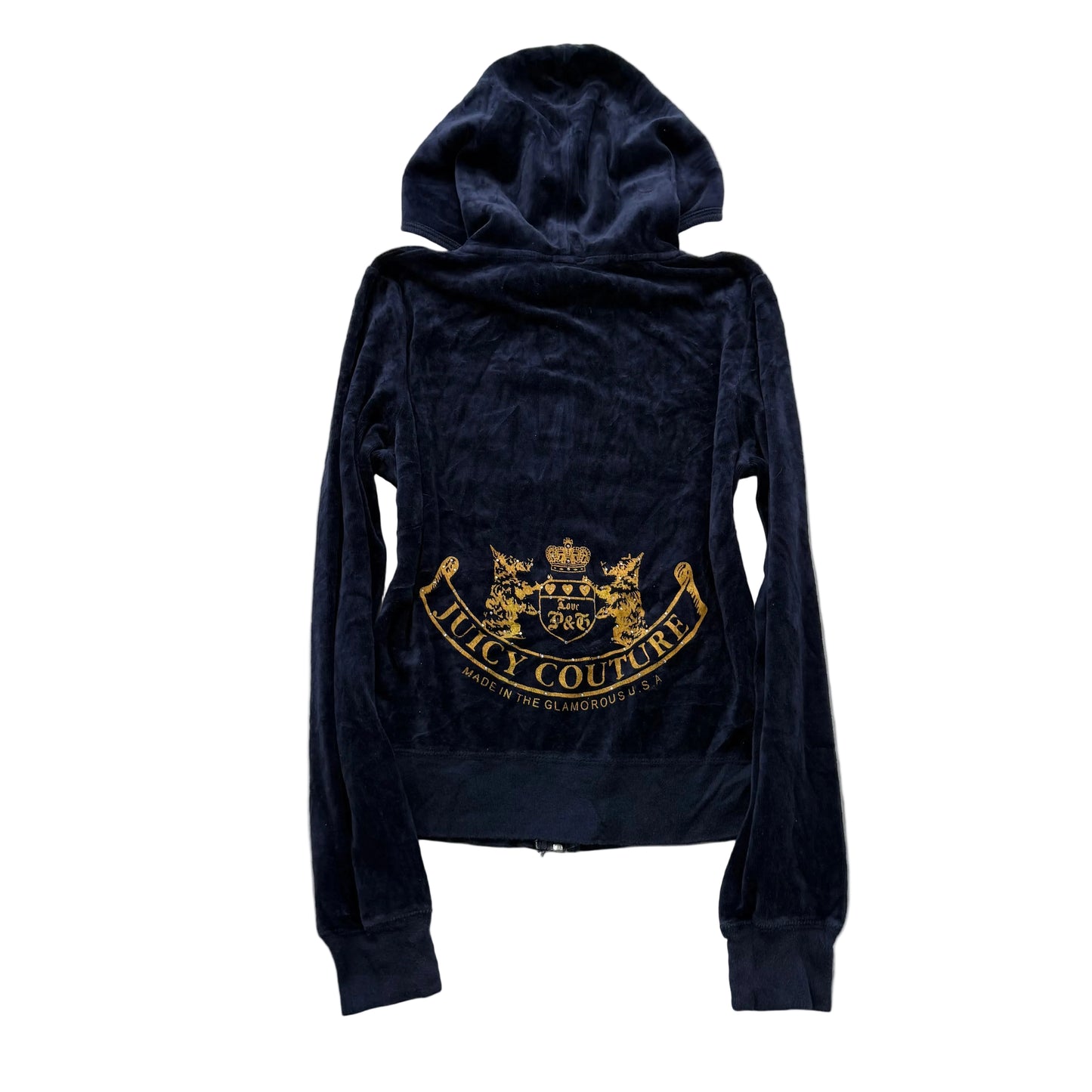 Vintage Juicy Couture Scottie Dogs Women's Navy Velour Hoodie Rhinestone Size S