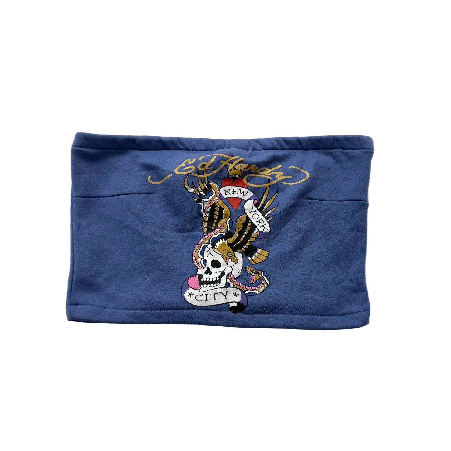Ed Hardy Women's Dusty Blue Cotton Tube Top Eagle & Skull Graphic Logo Size XL