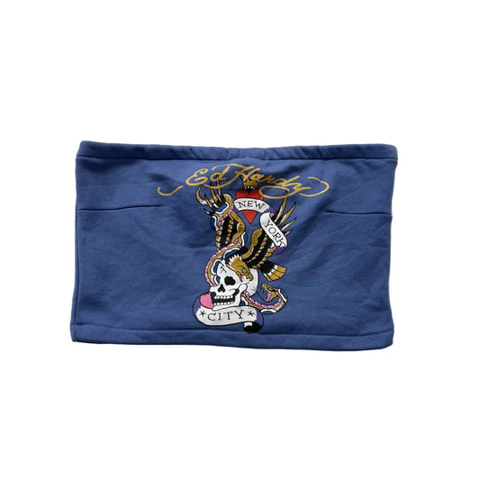 Ed Hardy Women's Dusty Blue Cotton Tube Top Eagle & Skull Graphic Logo Size XL