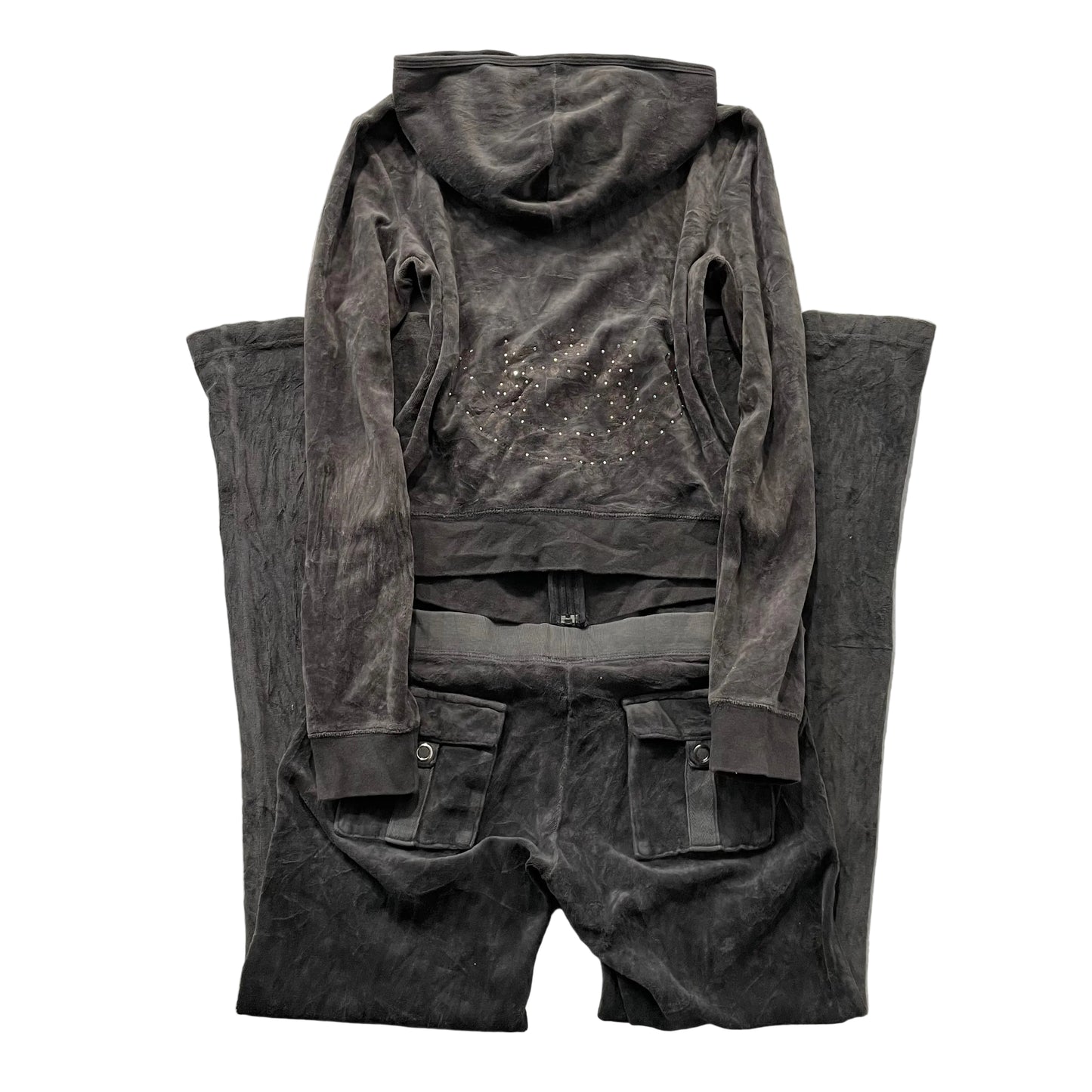 Vtg Juicy Couture Women's Deep Charcoal Velour Tracksuit Set Snap Pockets Size S
