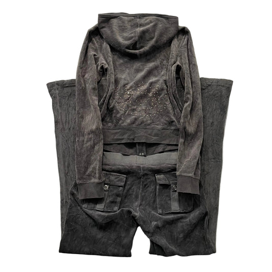 Vtg Juicy Couture Women's Deep Charcoal Velour Tracksuit Set Snap Pockets Size S