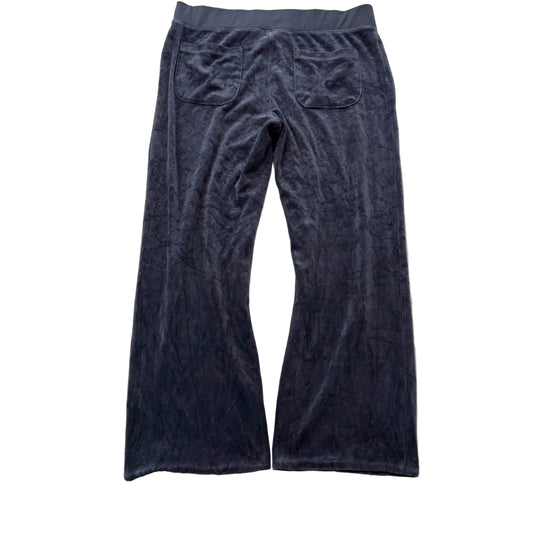 Juicy Couture Women's Navy Velour Flared Wide Leg Track Pant Pockets Y2K Size M