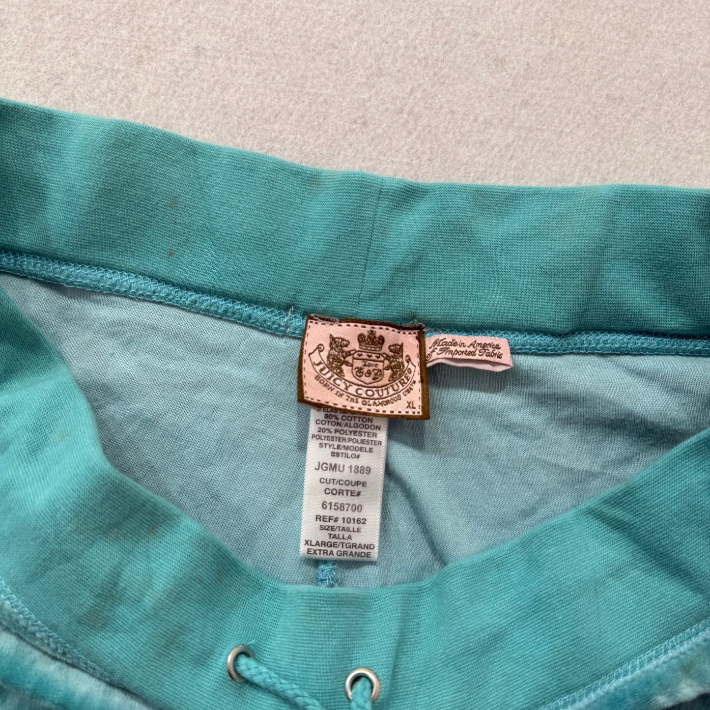 Juicy Couture Turquoise Velour Flared Track Pants Drawstring Low Rise Size XL