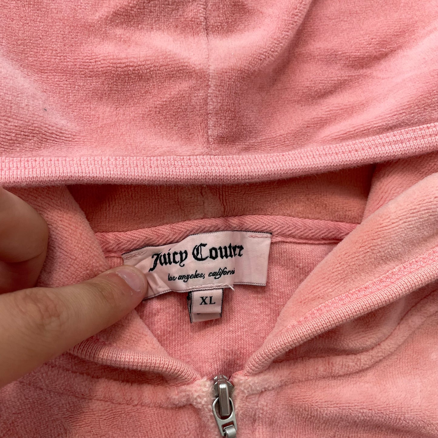 Juicy Couture Women's Coral Pink Velour Zip Up Hoodie Abstract Landscape Size XL