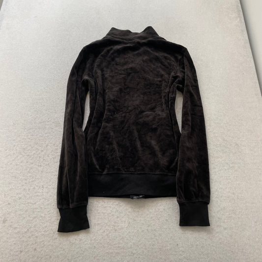 Vintage Juicy Couture Women Dark Brown Velour Zip-Up Track Jacket Classic Size S