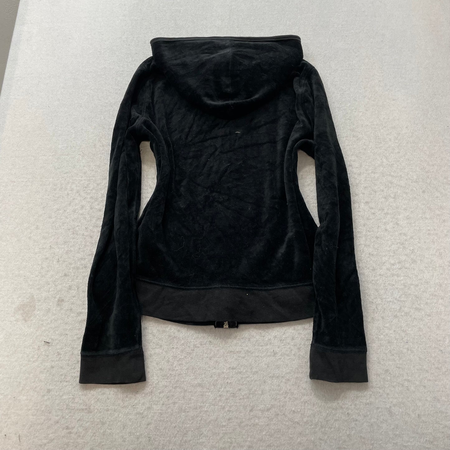 Juicy Couture Women's Black Velour Full Zip Hoodie Y2k Pockets Loungewear Size M