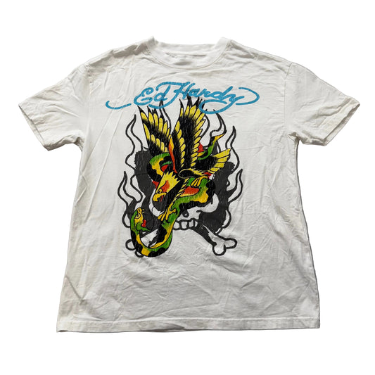 Ed Hardy Eagle Snake T-Shirt Mens White Tatto Graphic Crewneck Casual Tee Size M