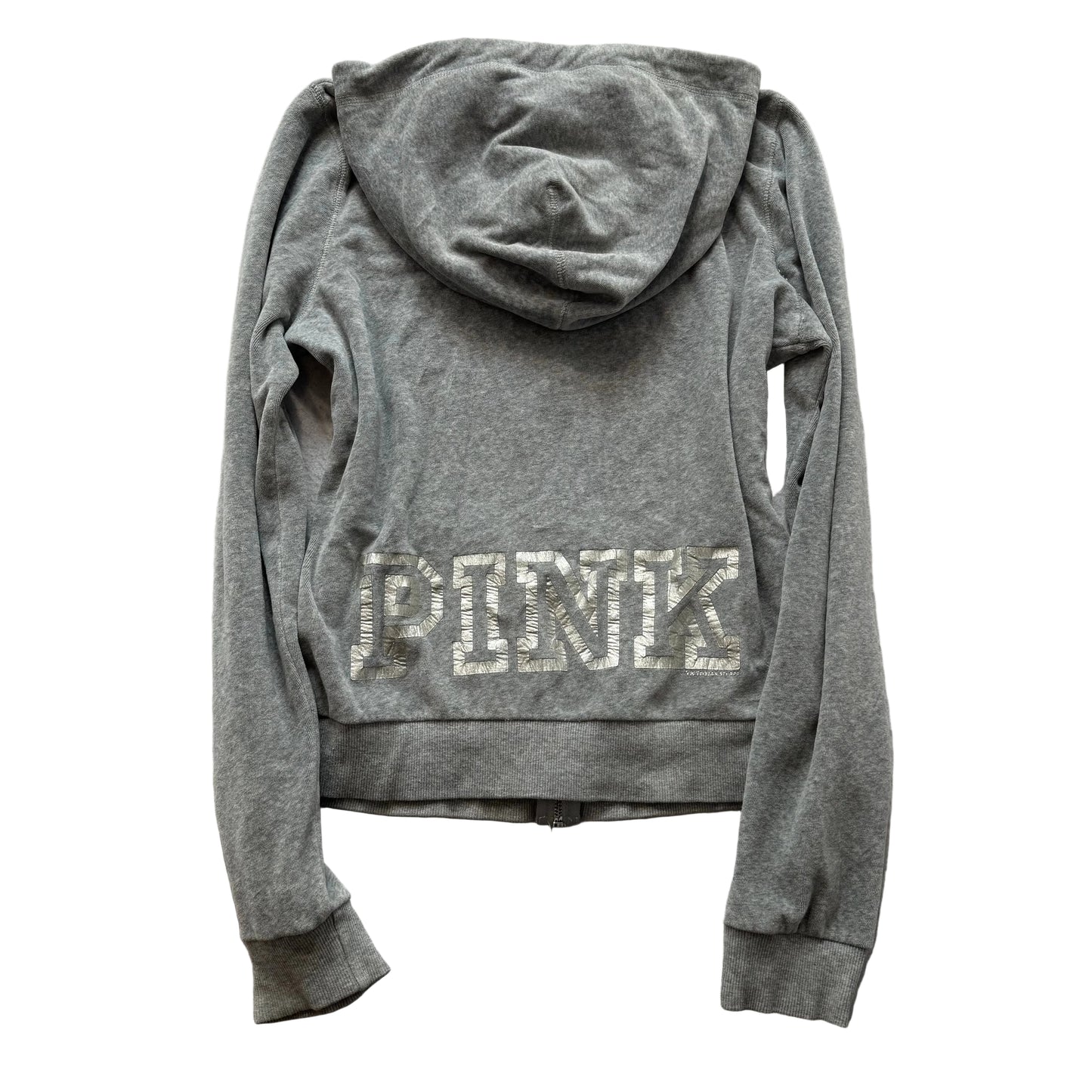 Victoria's Secret PINK Women's Gray Velour Full Zip Hoodie Drawstring Y2k Size L