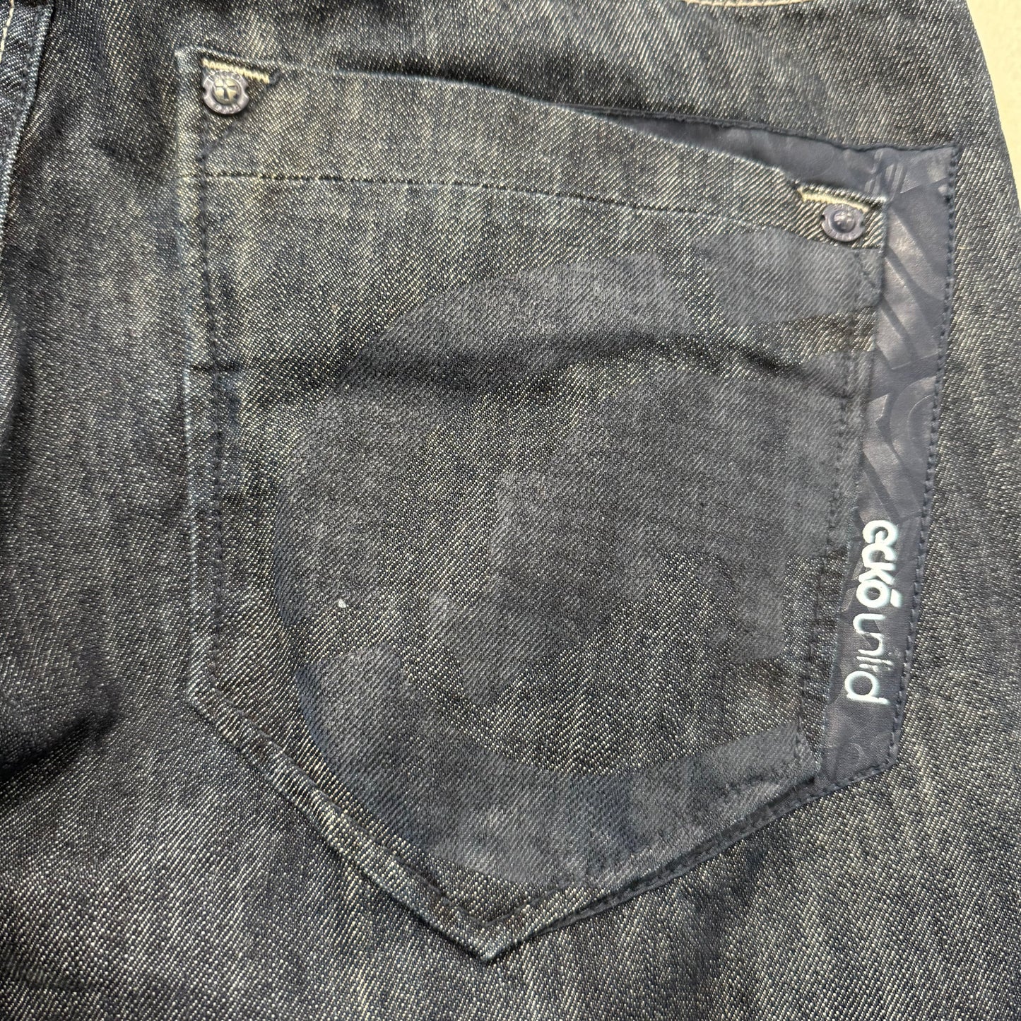 Ecko Unltd Men's Dark Indigo Raw Denim Wide Leg Baggy Jeans Streetwear Size 34