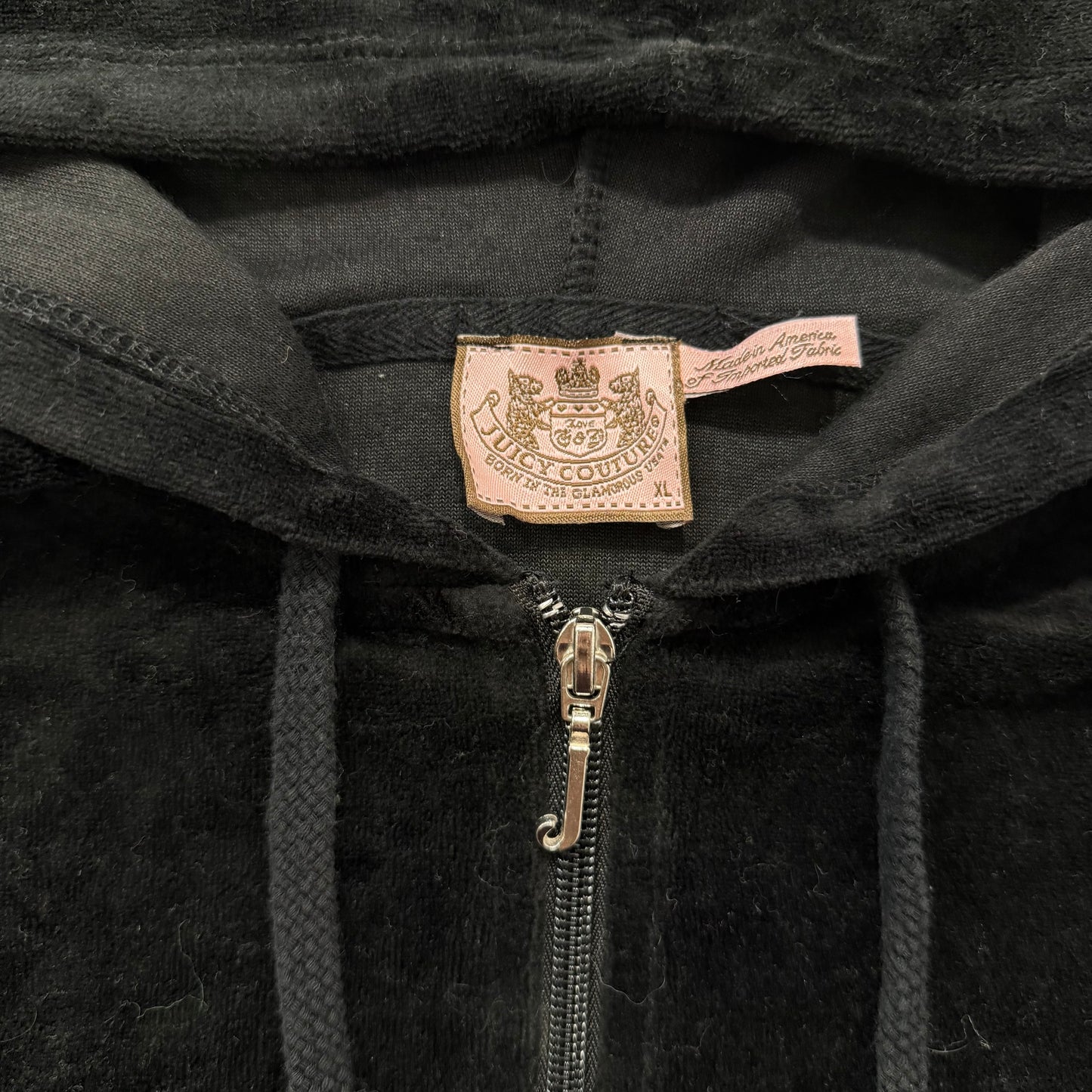 Juicy Couture Women's Black Velour Zip-Up Hoodie Loungewear Y2k Pockets Size XL