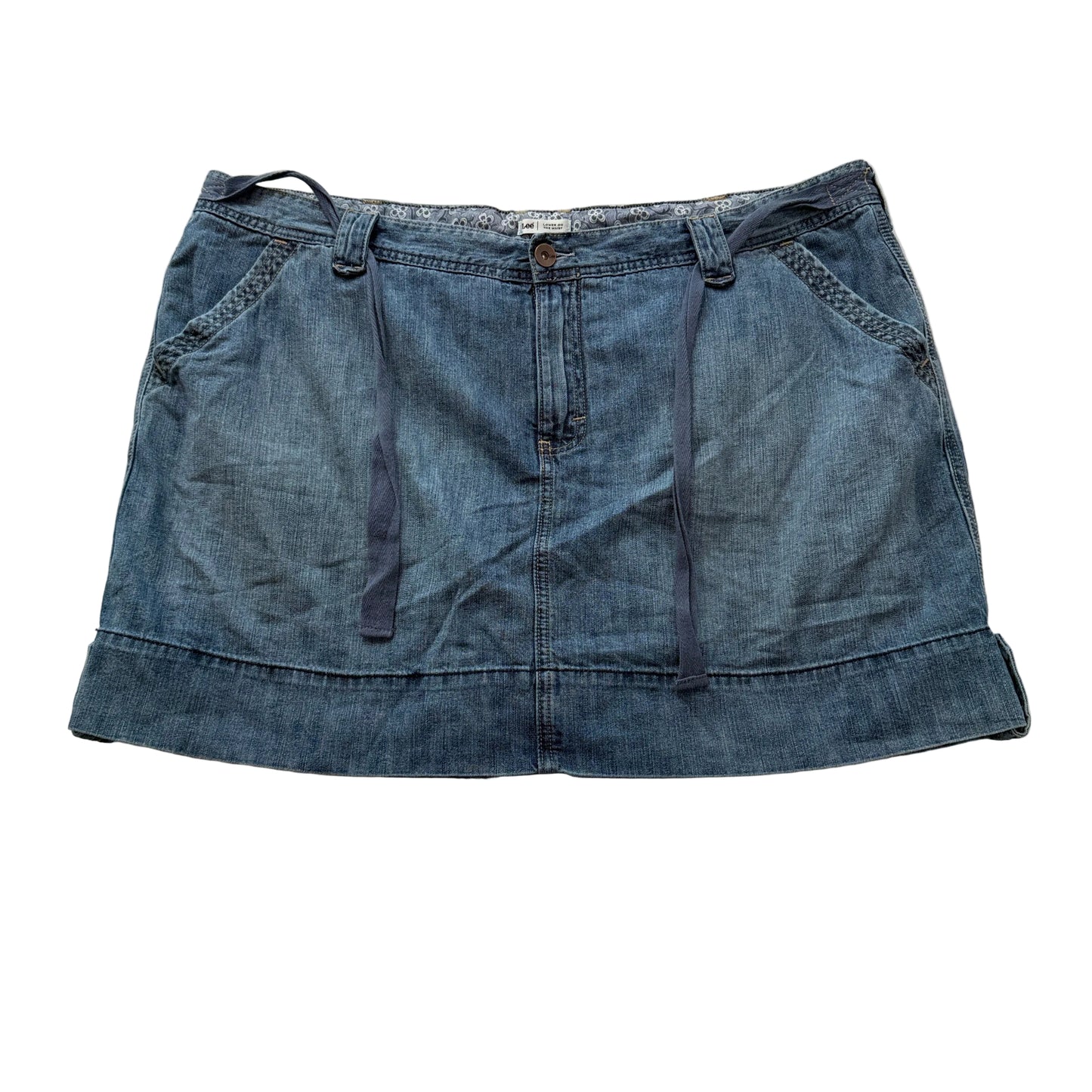 Lee Lower On The Waist Women Blue Denim Skirt Utility Pocket Drawstring Size W36