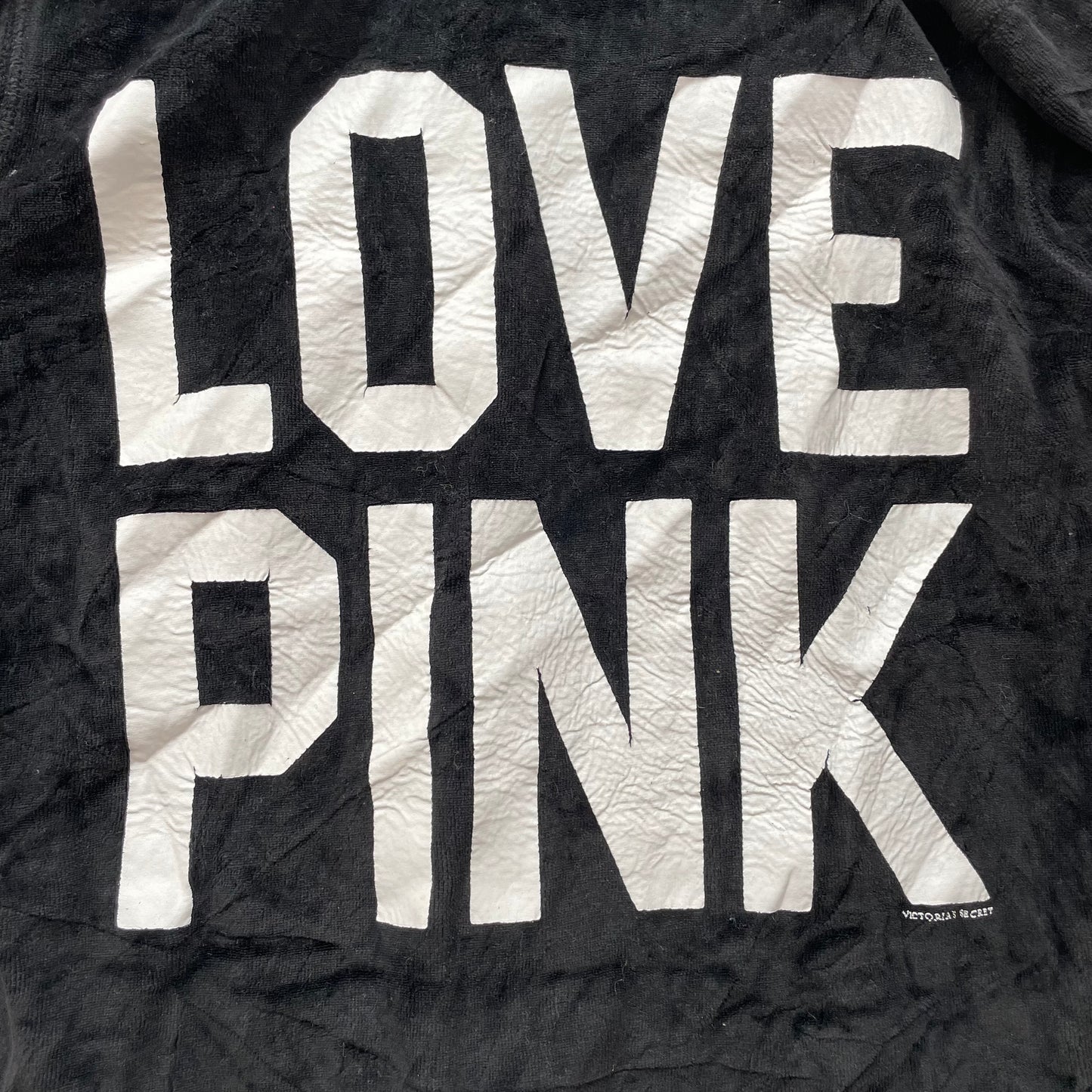 PINK Victoria's Secret Women's Black Velour Full Zip Hoodie Preppy Logo Size XS