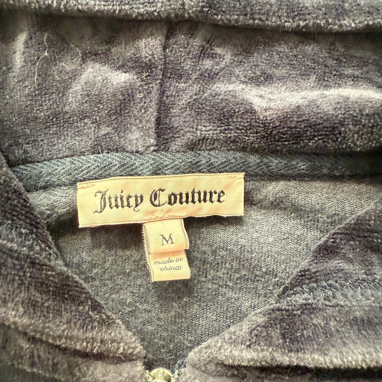 Juicy Couture Women's Navy Velour Full Zip Hoodie Rhinestone Crown Logo Size M