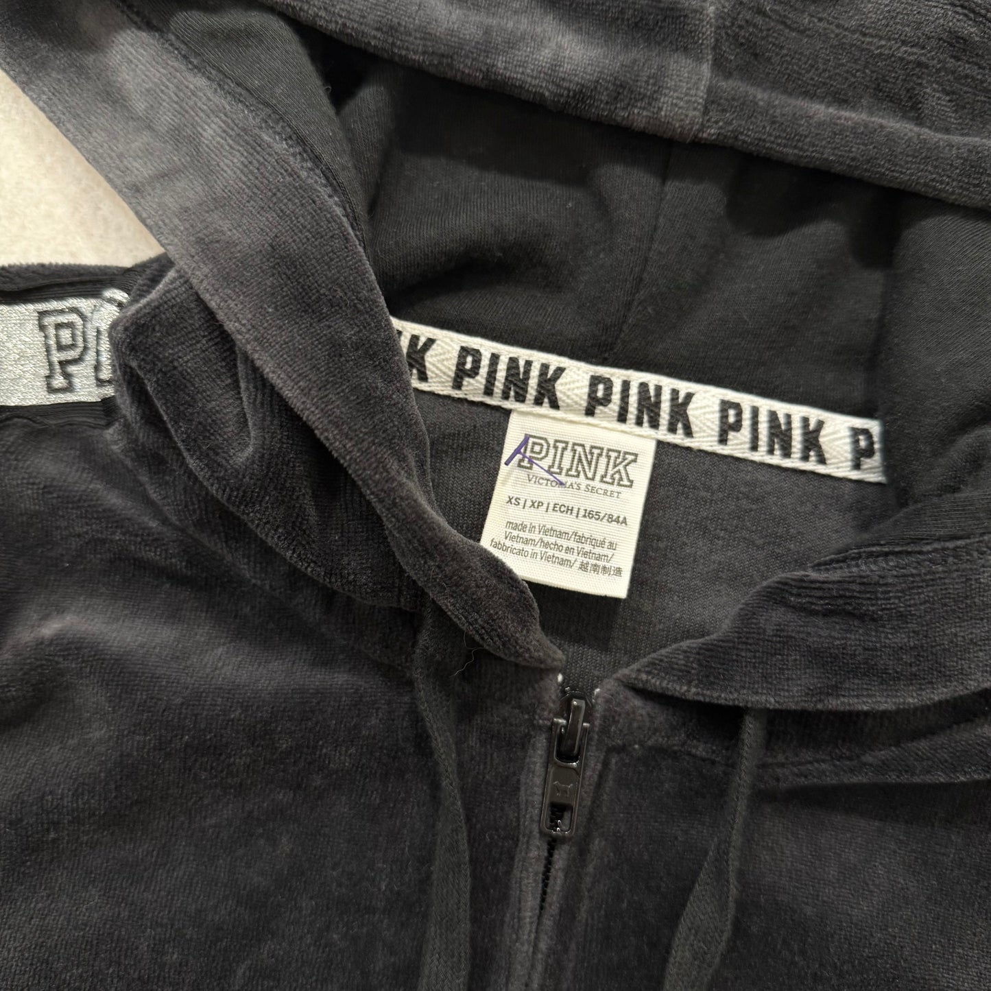 Vintage Victoria’s Secret PINK Black Velour Zip Hoodie Sequin Dog Size XS