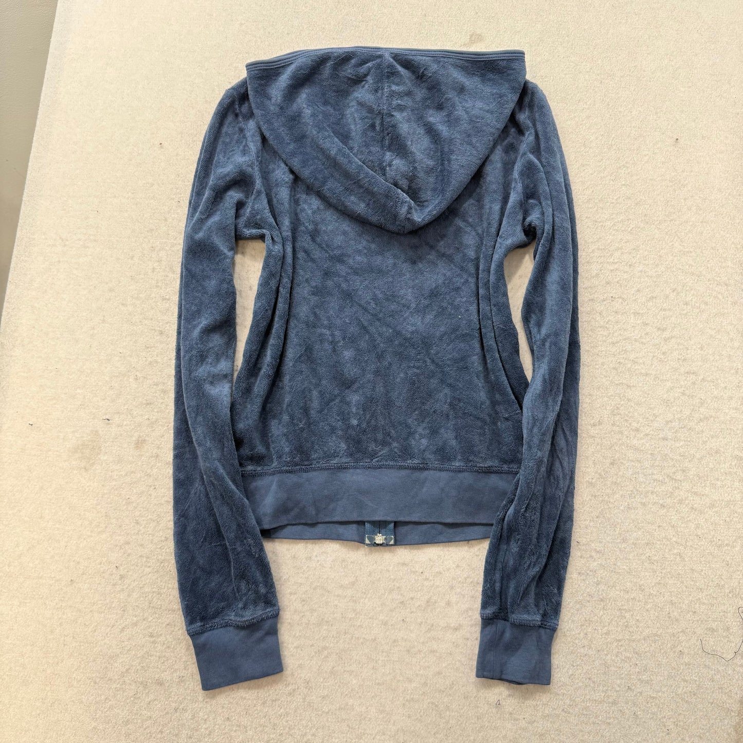 2003 Vtg Juicy Couture Steel Blue Terry Cloth Hoodie & Pant Tracksuit Set Size M
