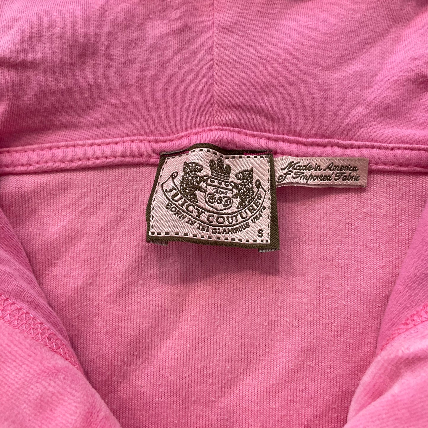 Vintage Juicy Couture Women's Pink Velour Zip-Up Hoodie Drawstring Pocket Size S