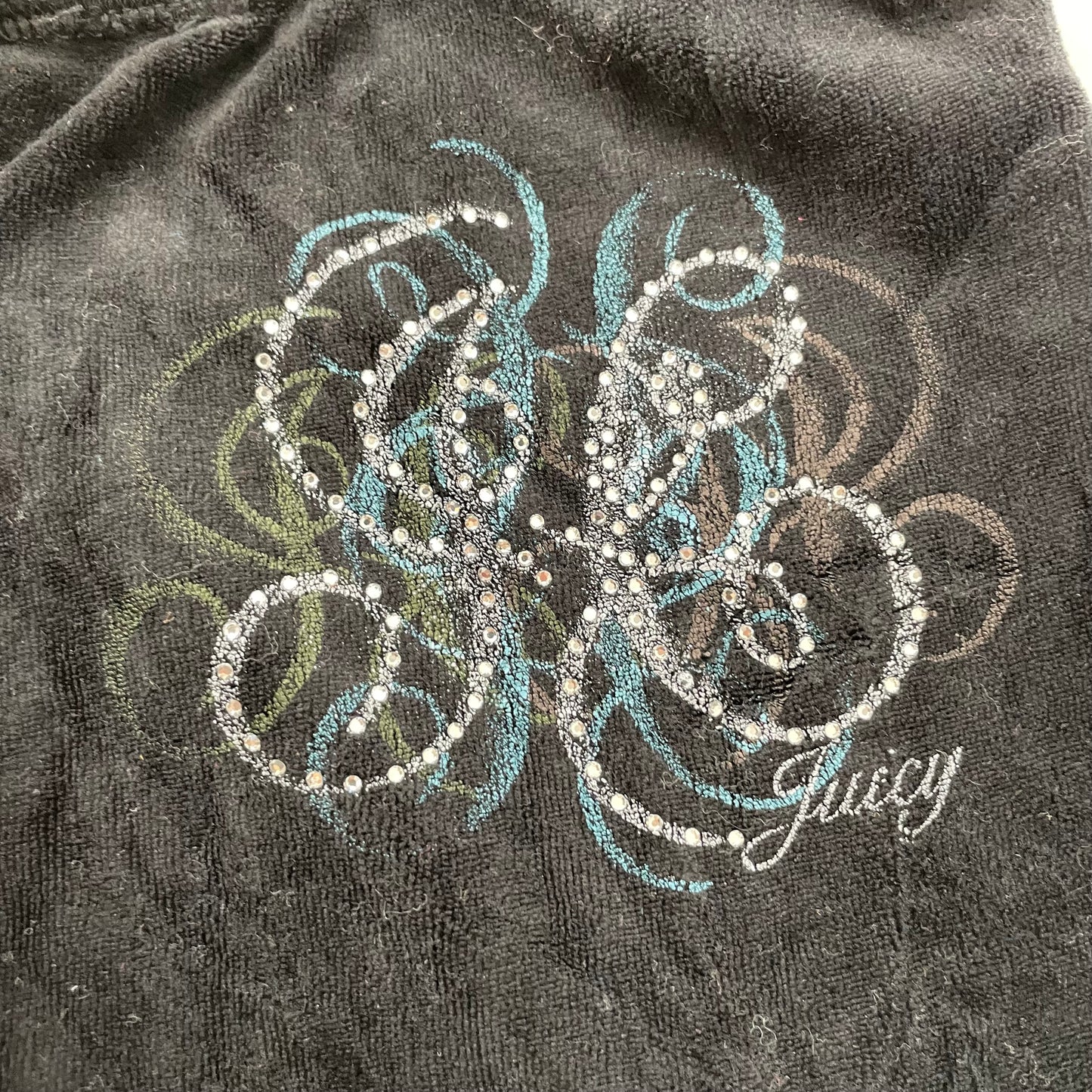 Vtg Juicy Couture Women's Black Velour Tracksuit Set Hoodie & Pant Logo Size L