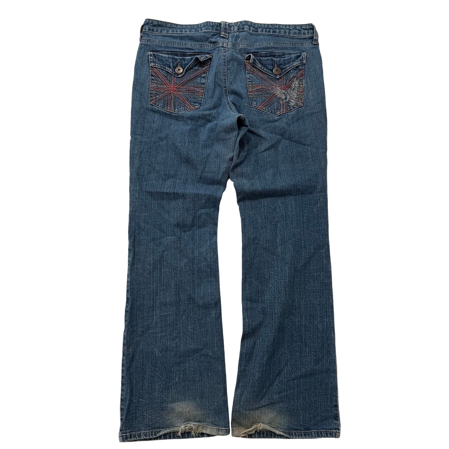 Vintage Chelsea Low Rise Blue Denim Jeans with Back Pocket Embroidery Size 15 - Clean Curriculums 