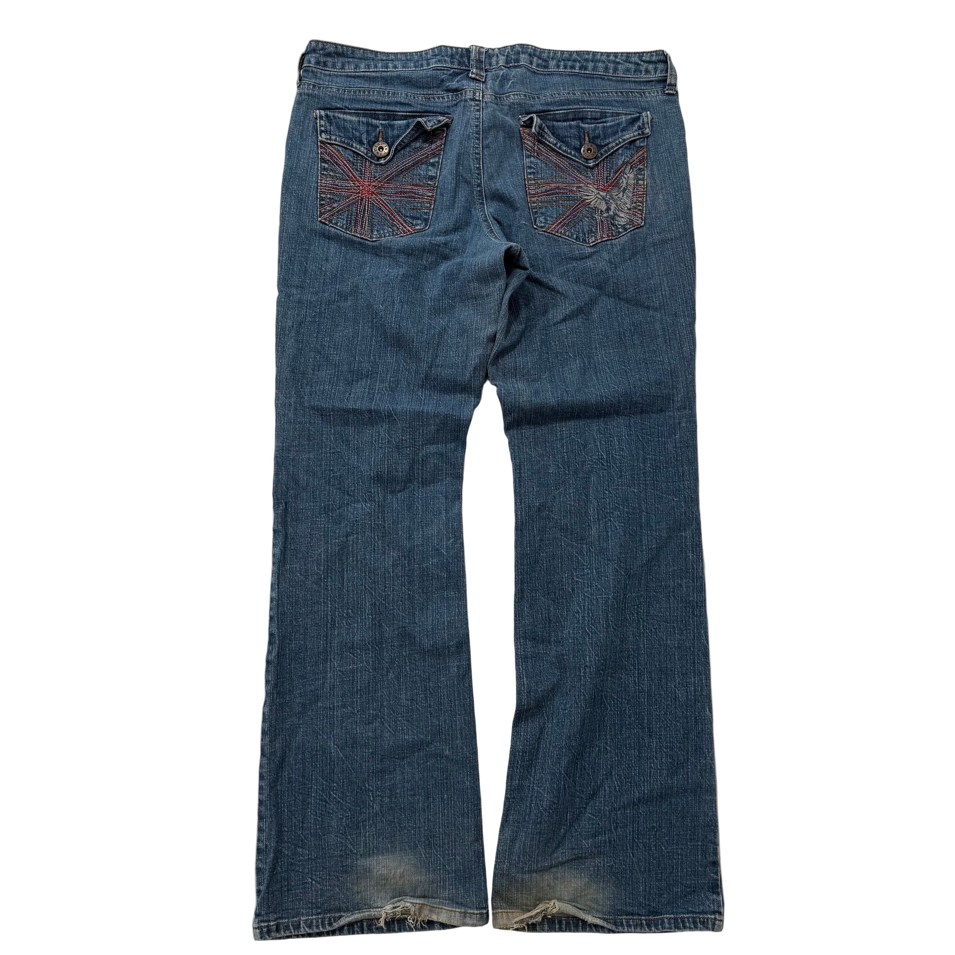 Vintage Chelsea Low Rise Blue Denim Jeans with Back Pocket Embroidery Size 15 - Clean Curriculums 
