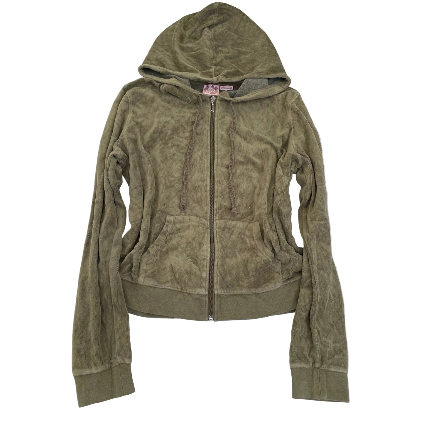 Vintage Juicy Couture Women's Brownish Grey Velour Zip-Up Hoodie Pockets Size L