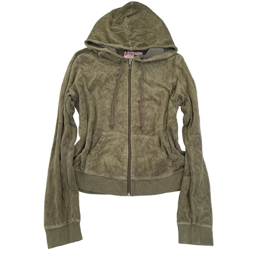 Vintage Juicy Couture Women's Brownish Grey Velour Zip-Up Hoodie Pockets Size L