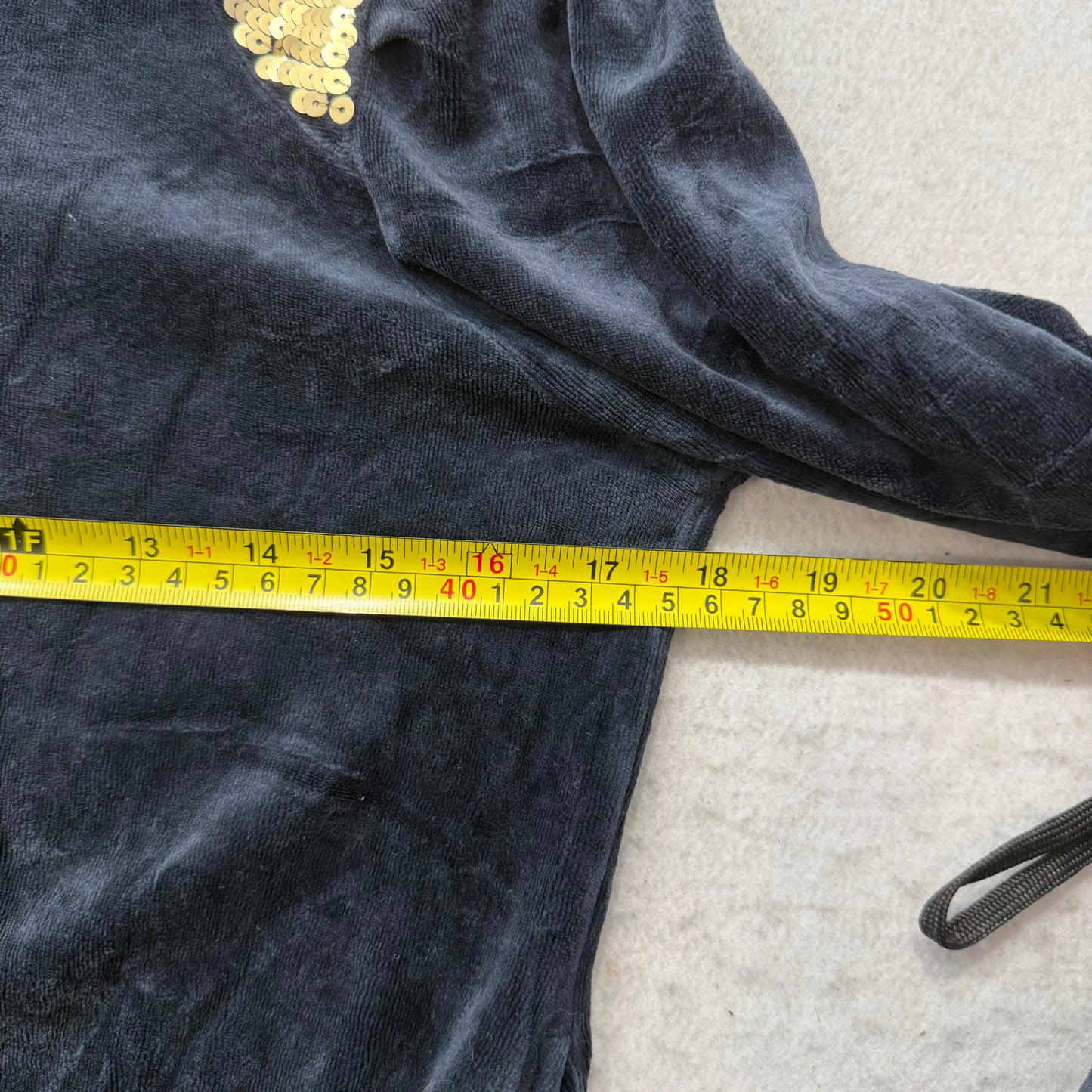 Juicy Couture Women's Navy Blue Velour Full Zip Hoodie Sequin Shoulders Size M
