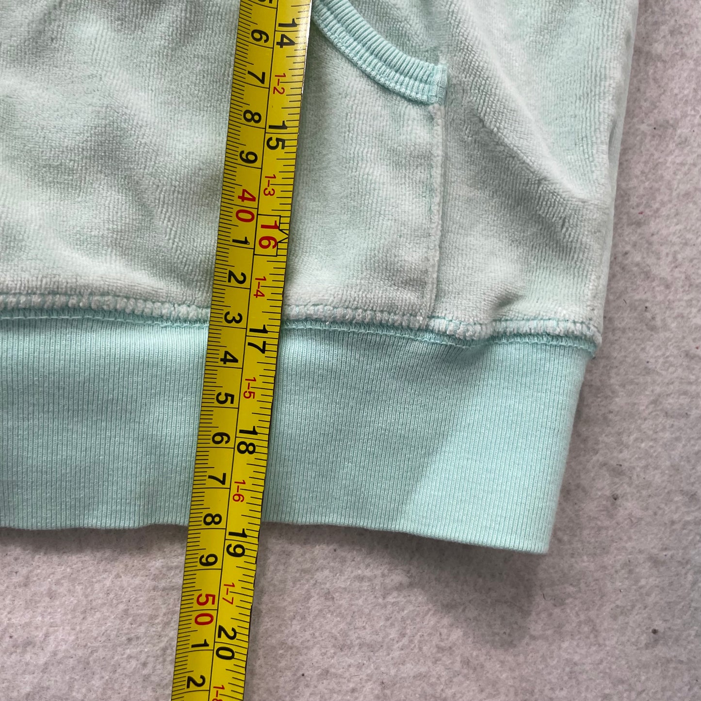 Vintage Juicy Couture Women's Mint Blue Velour Zip Up Cropped Hoodie Y2K Size L