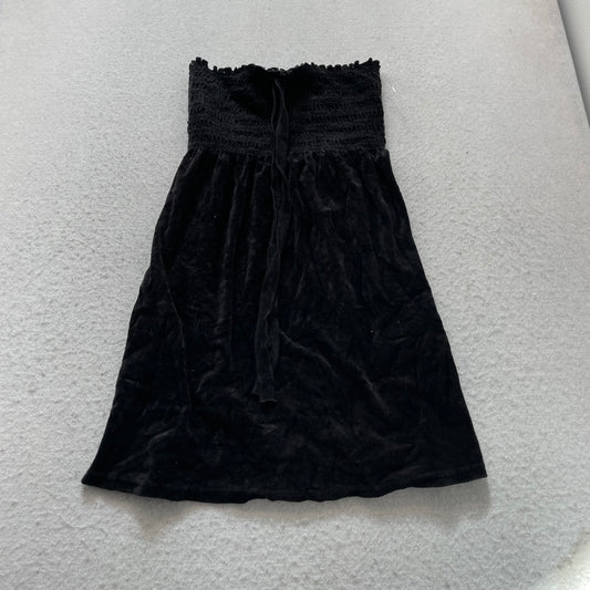 2003 Vtg Juicy Couture Women's Black Velour Smocked Flare Dress Drawstring Size M
