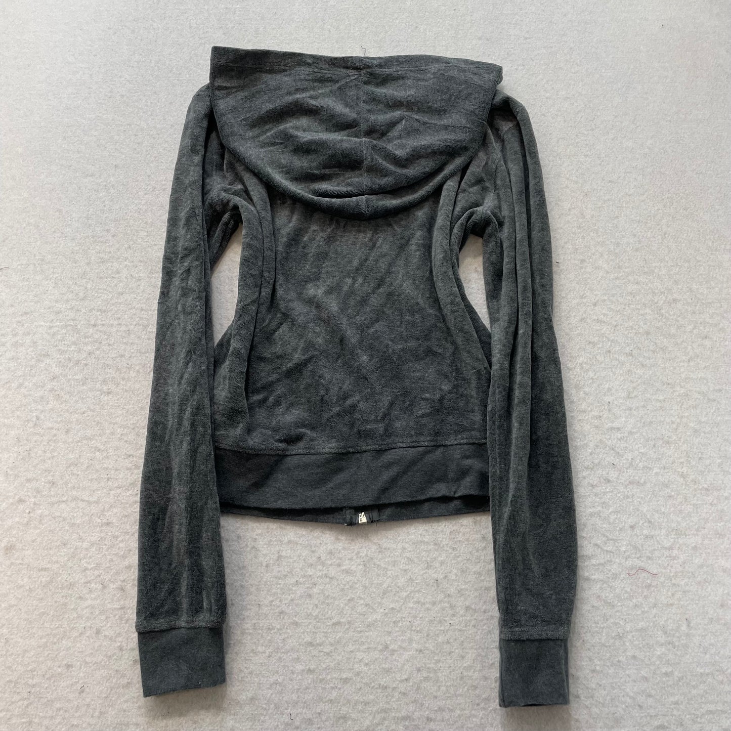 Vintage Juicy Couture Women Charcoal Gray Velour Zip-Up Hoodie Loungewear Size S