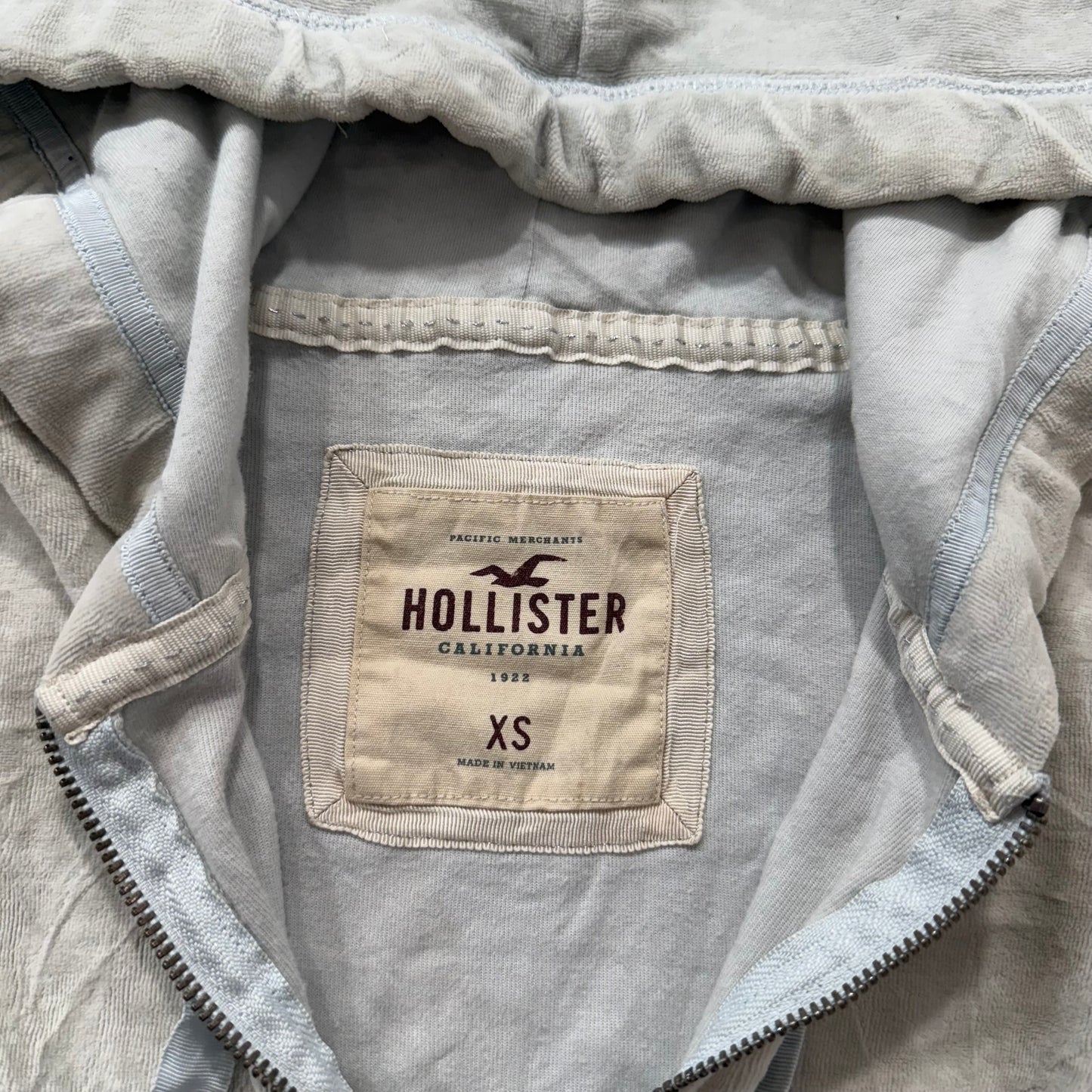 Hollister Women's Gray Velour Zip Up Hoodie Long Sleeves Loungewear Y2K Size XS