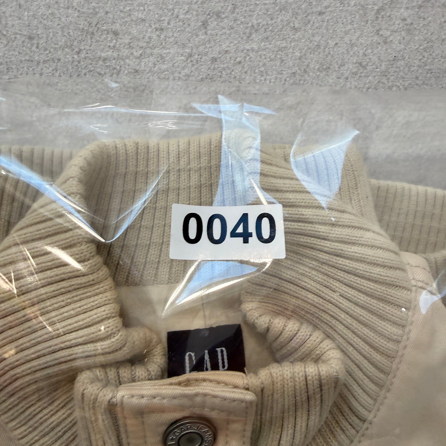Gap Mens Beige Bomber Jacket Snap-Button Ribbed Cuff Collar Cargo Pockets Size M