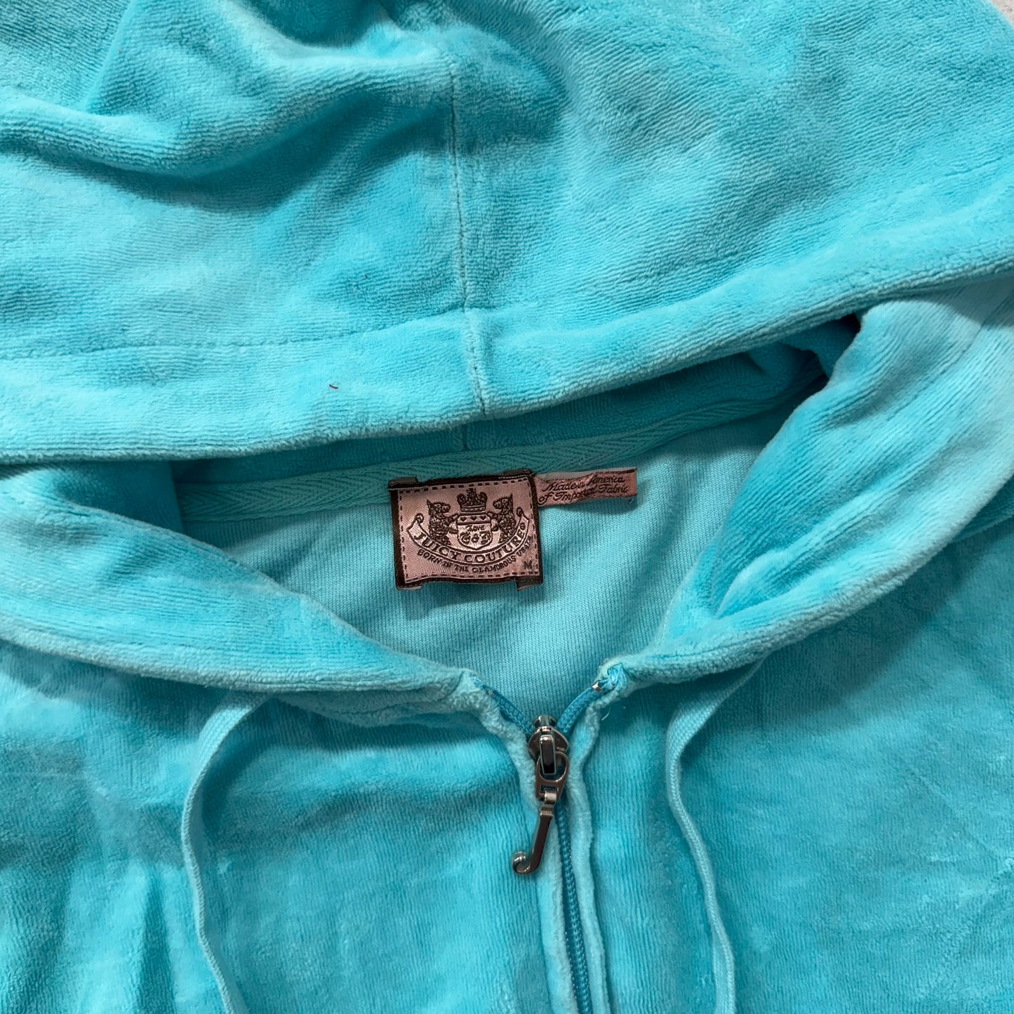 Juicy Couture Women's Turquoise Velour Full Zip Hoodie Drawstring Pockets Size M