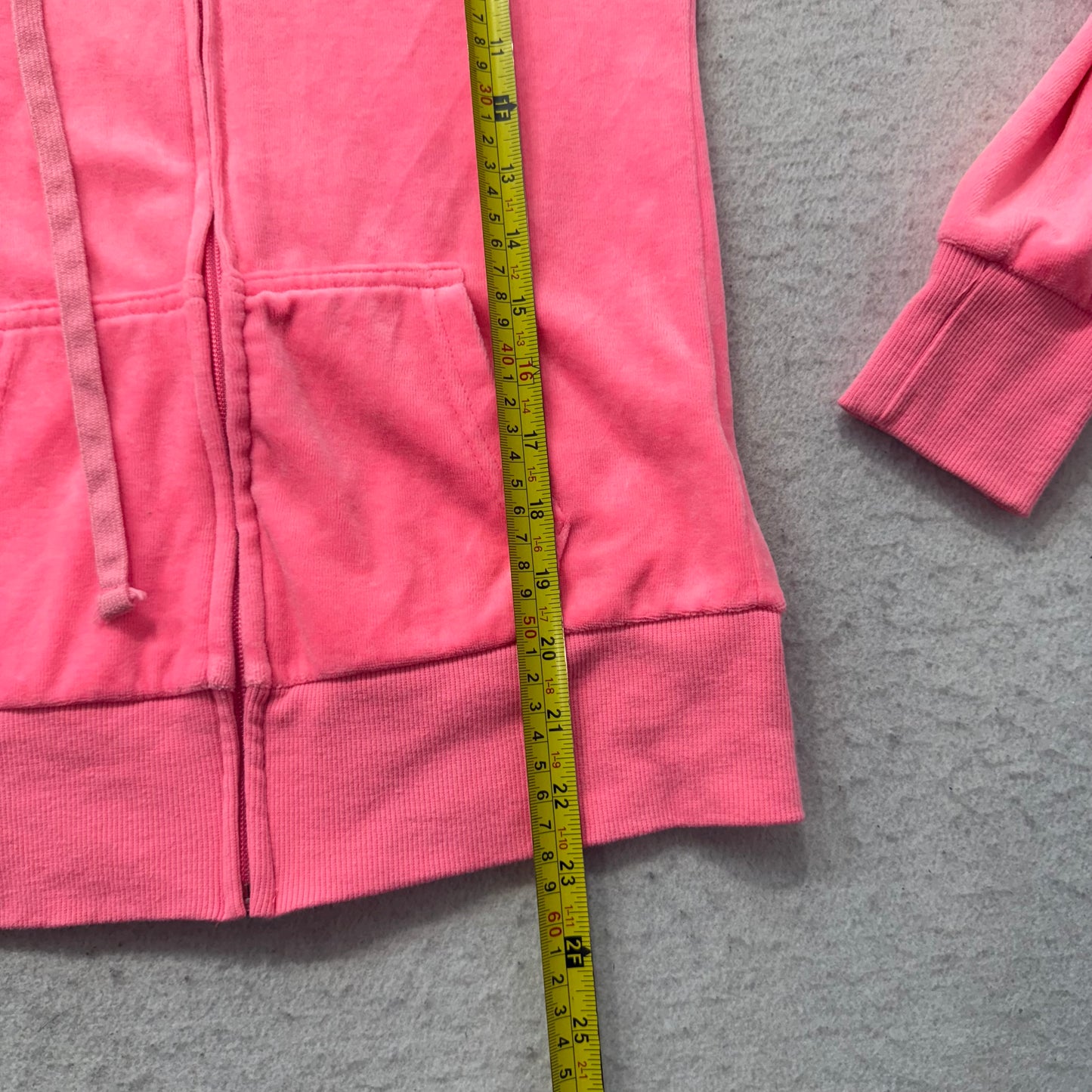 Vintage Juicy Couture Womens Vibrant Pink Velour Zip-Up Hoodie Drawstring Size S
